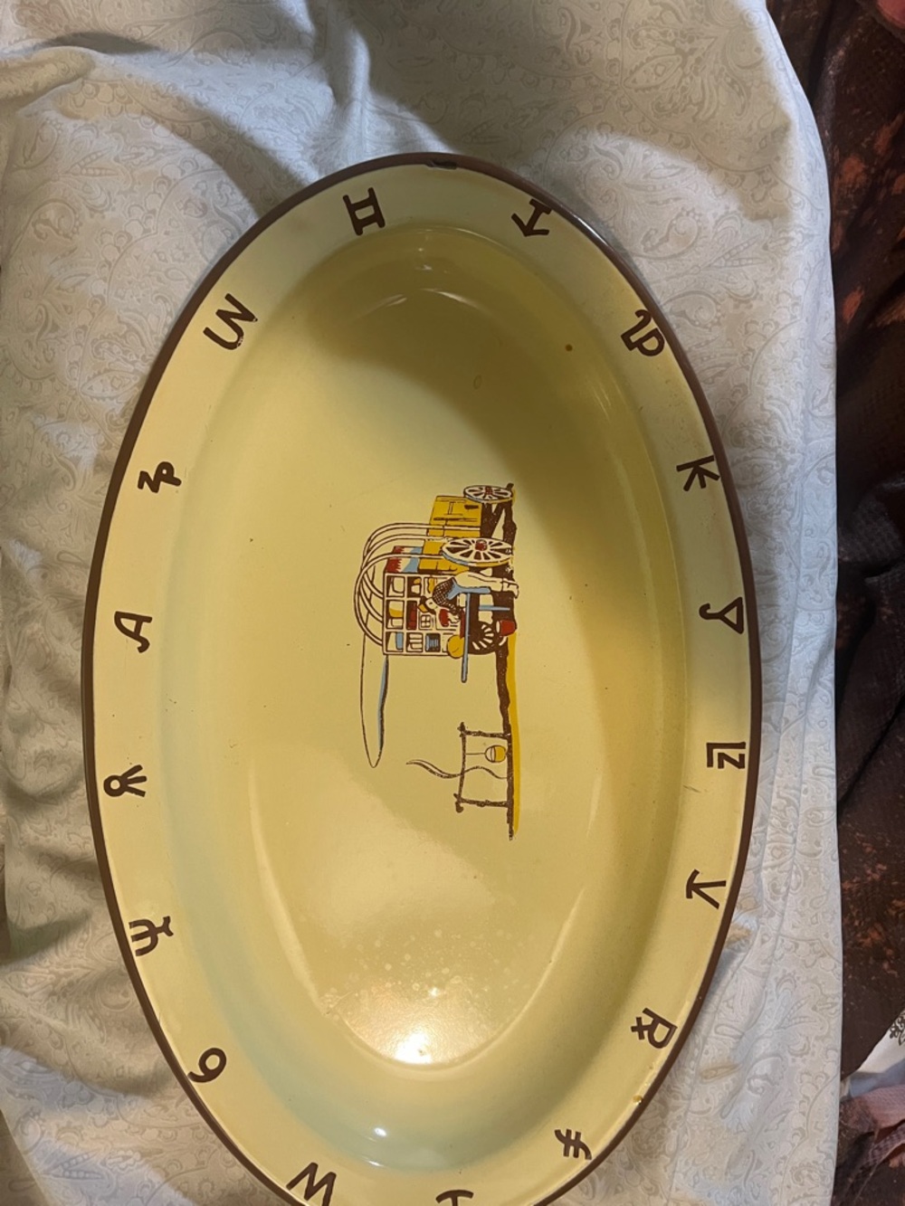 Vintage Monterey Western wear enamel platter